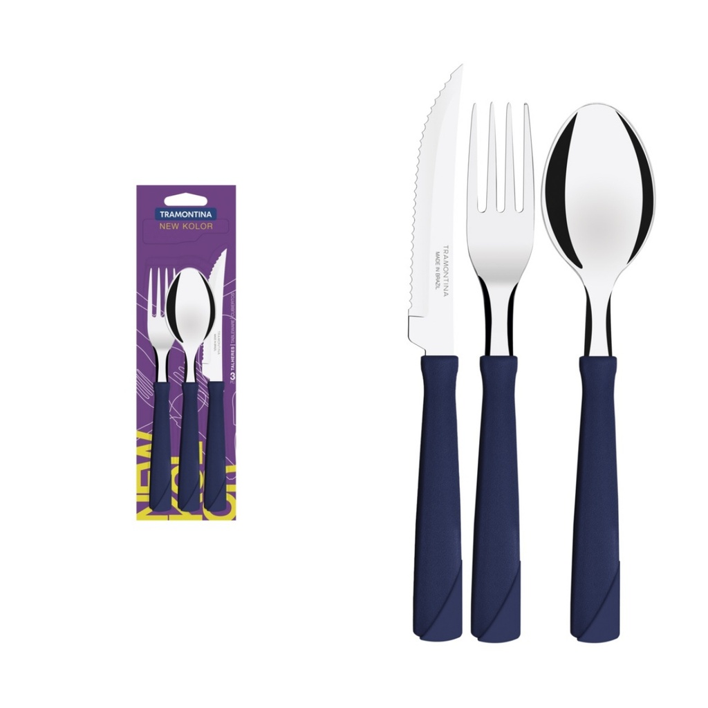 Set x 3 azul cuchara cuchillo tenedor tramontina