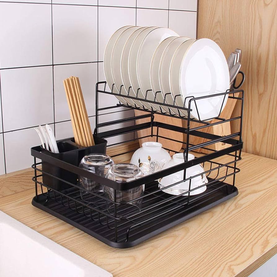 Escurridor doble acero negro 43x30x22 cm