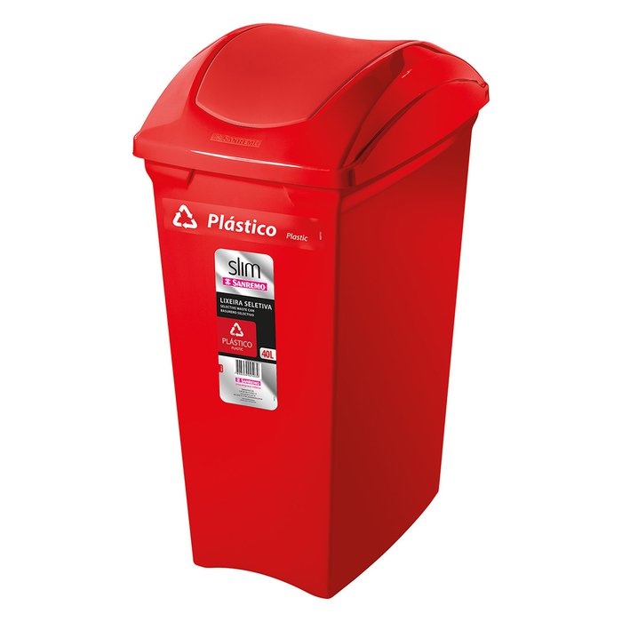 BASURERO CON TAPA VAIVÉN DE 40lts ROJO