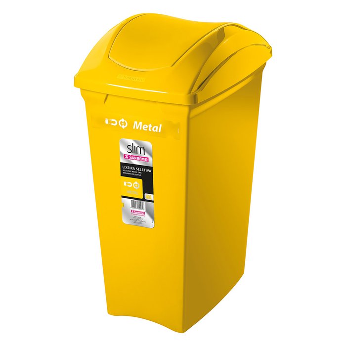 BASURERO 40lts TAPA VAIVEN AMARILLO