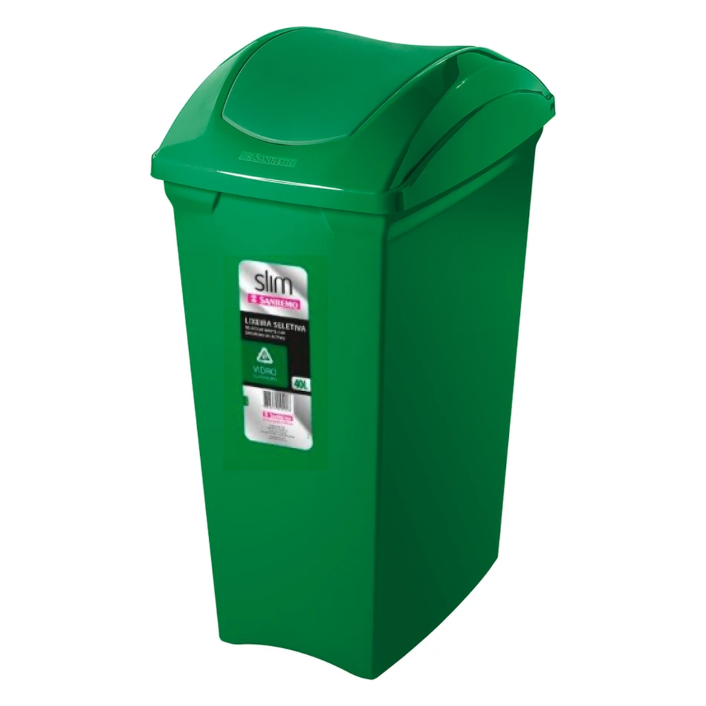BASURERO 40lts TAPA VAIVEN VERDE