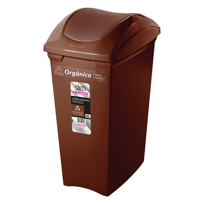 BASURERO 40lts TAPA VAIVEN MARRON