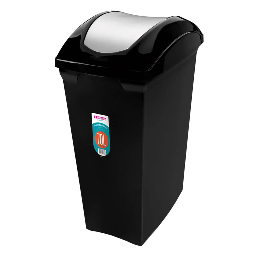 BASURERO 70lts CON TAPA VAIVEN NEGRO