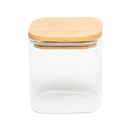 [FX-11] FRASCO DE VIDRIO CUADRADO TAPA BAMBU - 600ml